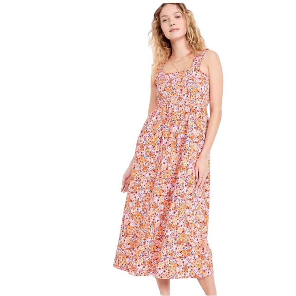 Old Navy‎ Womens Boho Summer Floral Smocked Midi Dress Sz M NWT Peasant Cotton